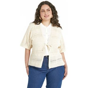 Opengewerkt V-hals vest met korte mouwen en striksluiting