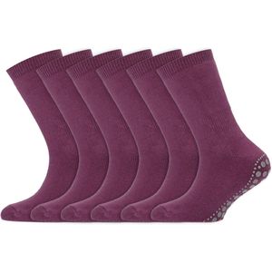 Kindersokken | Huissokken met antislip zool | Merk: Yellow Moon | Kleur: Paars | Maat: 19 t/m 42 | 6 Paar