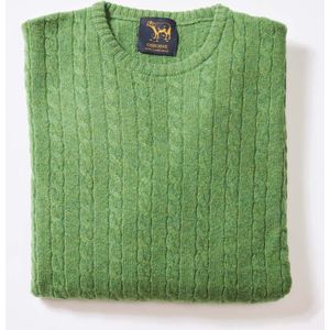 Osborne Knitwear Trui met dunne kabels en ronde hals - Lamswol - Watercress - 3XL