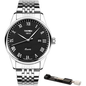 Stalen Heren Horloge – Polshorloge - Verstel Tool - Giftbox - Zwart