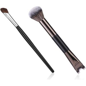 BOXOB 2 Stuks Neuscontourpenselen, 16cm 2-in-1 U-Vormige Zachte en Hoekige Penselenset Neusvormer Make-Uptools voor Het Modelleren, Highlighten en Definiëren (Zwart)