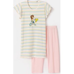 Woody pyjama meisjes/dames - multicolor gestreept - leeuw - 241-10-BAB-S/910 - maat XXL