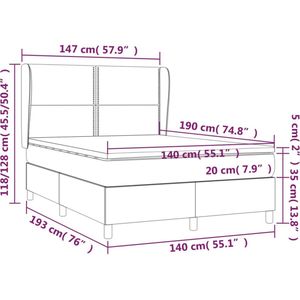 vidaXL - Boxspring - met - matras - stof - donkergrijs - 140x190 - cm