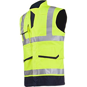 Sioen Flaxton Vlamvertragende en antistatische signalisatie bodywarmer Fluo Geel/Marine maat XXXL