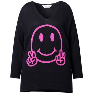 Angel of Style Angel of Style - Dames - Trui oversized smiley - Zwart - Maat 46+