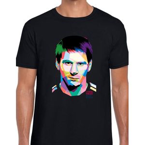 Lionel Messi Uniseks T-Shirt - Zwart - Maat L - Korte mouwen - Ronde hals - Normale pasvorm - THE GOAT - Voetbal - Voor mannen & vrouwen - kado - Veldman prints & Packaging