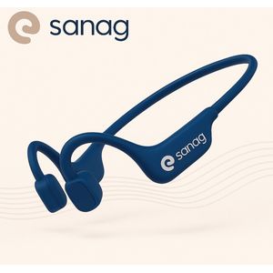 Bone Conduction Bluetooth Sport Hoofdtelefoon – Open Ear Draadloze Koptelefoon – Waterdicht, Lichtgewicht & Met Microfoon – Voor Hardlopen en Fietsen – Blauw – Sanag