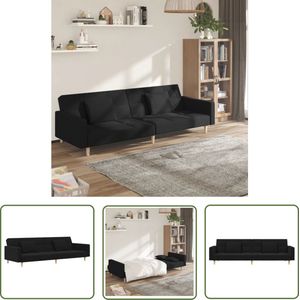 The Living Store Slaapbank 2-zits met 2 kussens stof zwart - Slaapbank - Logeerbed - Tweepersoonsbed - Zwarte Bank - Design Bank