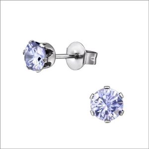 Aramat jewels ® - Oorstekers ronde zirkonia staal lila 5mm