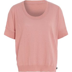 Knit Factory Senna Gebreide Dames Top - Trui met korte mouwen - Gebreide t-shirt - T-shirt - Shirt Gemaakt van 50% gerecyceld katoen - Ronde hals - Oud Roze - 36/44
