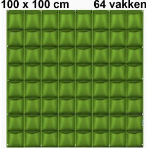 Verticale tuin met 64 vakken - 100cm x 100cm - hangende tuin - groen - groene wand - groene muur - verticale moestuin zakken - plantenhanger balkon - plantenbak - plantenzak 1x1 meter