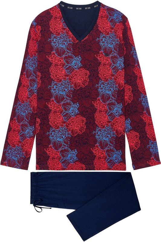 HOM - Bouquet - Lange Pyjama - Donkerbordeaux - 100% Katoen