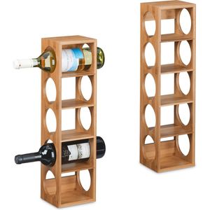 Relaxdays wijnrek voor 5 flessen - bamboe wijnflessenrek - set van 2 - wijnstandaard - bar
