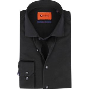 Suitable - Overhemd Knitted Pique Zwart - 43 - Heren - Slim-fit