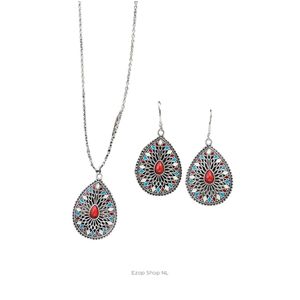 Bohemian Druppelvormige Gekleurde Glazuur Oorbellen en Korte Ketting Sieradenset van Takish Jewelry