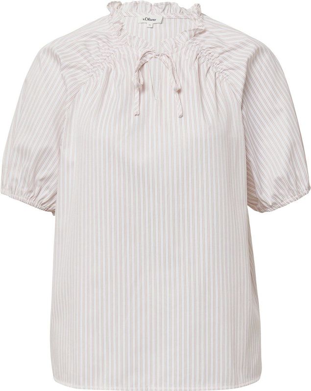 s.Oliver - Blouseshirt - Oudroze / Offwhite - Losse Pasvorm - Kwartmouw