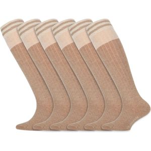 Meisjes sokken | Kniekousen met strepen | Merk: Yellow Moon | Kleur: Beige | Maat: 19 t/m 42 | 6 Paar