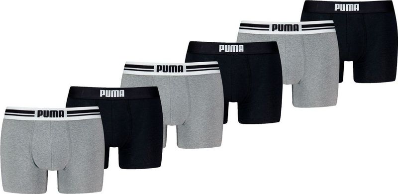 Puma - Boxershorts Everyday Placed Logo - 6 pack - Heren Ondergoed - Grey Melange / Black