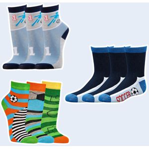 Kindersokken | grappige sokken | happy sock printjes | 3 voetbal thema's | jongens voordeelpakket 9 paar