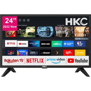 HKC HV24 TV 24 inch (60 cm) Smart TV met Netflix, Prime Video, Rakuten TV, DAZN, Youtube, UVM, Wifi, Triple Tuner DVB-T2 / S2 / C, Dolby Audio