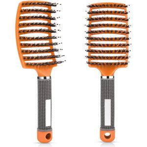 PolkaHome Haarborstel, Zwijnenhaar-peddel-haarborstel Voor Vrouwen, Zachte Massage-haarkam, Ontwarren Haarborstel Voor Lang Dik Krullend Haar