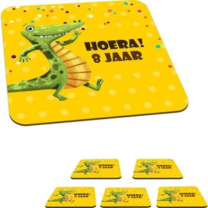 Onderzetters voor glazen - Kinderen - Verjaardag - Krokodil - 10x10 cm - Glasonderzetters - 6 stuks