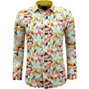 Strijkvrij Overhemd Lange Mouwen Slim fit met Print- 3142 - Geel