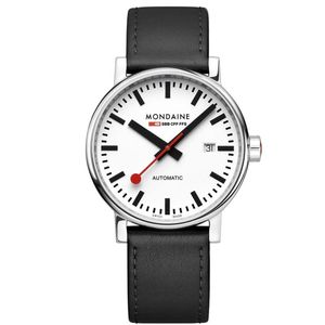 Mondaine MSE.40610.LB Evo2 Automatic Heren Horloge - Stationsklok - Saffierglas - Roestvrijstaal/Leer - Zilver/Zwart - Ø 40 mm - Automatisch - Gesp