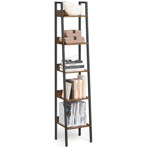 Unyqoos® Industriële Boekenkast met Vijf Niveaus voor Smalle Ruimtes en Verschillende Kamers