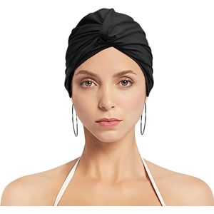Zwemmuts dames - tulband badmuts - Douchemuts - Zwart - Luxe Badmuts Dames - Badkamer Accessoires - Elastische en duurzame zwemmen muts - Geen verstikkend gevoe -Zwarte badmuts tulband voor dames - Long Hair Cap - Maat One size