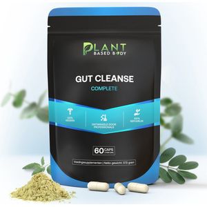 Plant Based Body - Gut Cleanse - Detox - Colon Cleanse - o.a Psyllium Husk - Senna - Lijnzaad - Aloe Vera - Venkelzaad - Rozenbottel - Natuurlijk - Kruiden - Planten - Obstipatie - Stoelgang - Darmen - Darmreiniging - Darmdetox - 60 Vegan Capsules