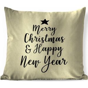 Sierkussens - Kussen - Kerst quote Merry Christmas & Happy New Year op een gele achtergrond - 60x60 cm - Kussen van katoen