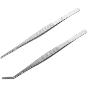 Set van twee pincetten van roestvrij staal, één gebogen en één schuin, 14 cm lang met antislip grip, ideaal voor waterdieren, koraal en plantenreparaties