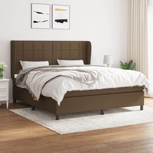 The Living Store Boxspringbed - Comfort - Bed - 180 x 200 x 118/128 cm - Donkerbruin stof - Pocketvering matras - Middelharde ondersteuning
