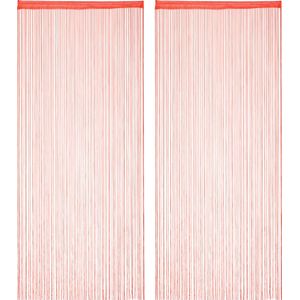 Relaxdays 2x draadgordijn - deurgordijn slierten - franjes gordijn - 90 x 245 cm - rood