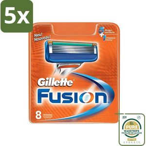 5 x Gillette - Fusion - Precisie en comfort - 8 Navulscheermesjes - Grootverpakking - Scheermesjes - Scheren - Scheren Comfort - Scheren Voor Mannen - Gillette Fusion