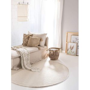 Wit laagpolig wollen tapijt Rocco - ø 100 cm rond - voor woonkamer slaapkamer eetkamer kinderkamer vloerkleed