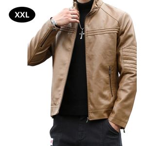 Livano Leren Jas - Leather Jacket - Lederen Jas - Bomberjack - Pilotenjack - Blazer - Biker - Motorjas - Motormuis - Heren - Beige S