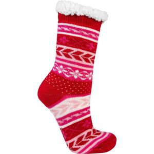 Socks4Fun - Warme huissok - anti slip zool - rood - 1 maat - D