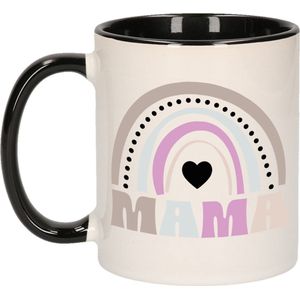 Bellatio Decorations Cadeau koffie/thee mok voor mama - zwart - lila regenboog - Moederdag