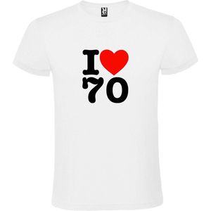 Wit T shirt met  I love (hartje) the 70's (seventies)  print Zwart en Rood size XS