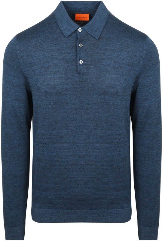 Suitable Longsleeve Poloshirt Flat Knit Blauw - Maat S - Heren - Polo shirt Heren met Lange mouwen