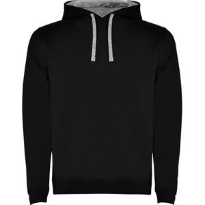 Zwart / Heather grijs Unisex Hoodie met capuchon en koord Urban merk Roly maat M