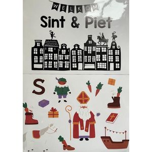 DH collection - Raamsticker - 25 delig - Zwart - Wit - Herbruikbaar - Welkom Sint & Piet