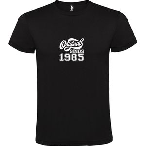 Zwart T-Shirt met “Original Sinds 1985 “ Afbeelding Wit Size XS