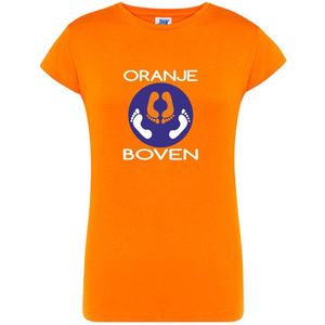 Koningsdag T-Shirt Dames ORANJE-BOVEN X-large ronde hals
