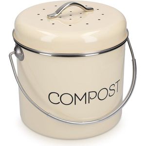 Metalen compostbak 3L - Afvalbakje met geurfilter voor gft-afval - Prullenbak met deksel - Creëer een frisse keuken