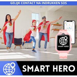 Smart Hero - Persoonsalarm voor kinderen - SOS KNOP - Alarm horloge Kinderen - GPS Horloge kind - Smartwatch voor kinderen - WhatsAPP - Simkaart & app - 4G verbinding -  Live GPS Locatie - HD (Video)bellen - Veiligheidzone -  HD Camera - Roze