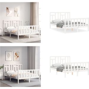 vidaXL Bedframe met hoofdbord massief hout wit 140x190 cm - Bedframe - Bedframes - Bed - Tweepersoonsbed