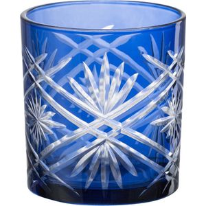 J-Line Theelichthouder Santorini Glas Blauw Small - 2 stuks